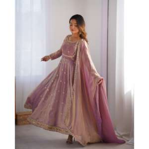 ชุด anarkali เจียมเนื้อเจียมตัวที่สวยงามพร้อม pent และ dupatta ปรับปรุงด้วยลำดับการทำงาน - Product Image 2