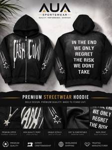 Men's <b>Black</b> <b>Hoodie</b> <b>Zip</b>-Up Streetwear Spray Print Cash It Ow Logo Regular Fit Cotton Knitted Autumn Wear - Product Image 3