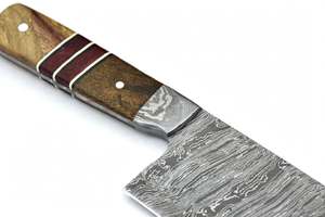 Couteau de cuisine artisanal en acier Damas, manche en bois segmenté, couteau à découper les légumes et la viande - Product Image 4