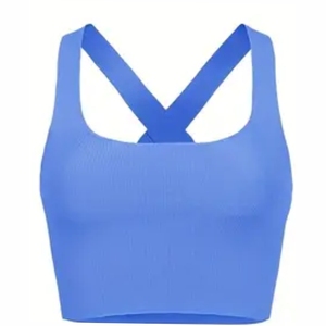 <b>Blue</b> 2 Piece Yoga Set <b>Crop</b> <b>Top</b> With Crisscross Straps High Waist Full Length Leggings Seamless Solid Color Activewear - Product Image 3