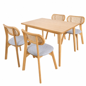 Muebles de Comedor de Lujo de Teca Sólida Premium Estilo Escandinavo, Juego de 5 Piezas Soren, Silla Peanut con Respaldo de Listones para Cocina, Hogar o Cafetería - Product Image 1