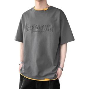 3D Embroidery Luxury Daily Wear T-shirt Loose comfort Fabric Tshirt O-Neck Blank Custom Short Sleeve T Shirt - Product Image 2