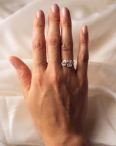 14k Gold F VS2 Emerald & Pear Cut Lab Grown Diamond Toi Et Moi Ring IGI Certified Prong Sett Diamond Two <b>Stone</b> Engagement Ring - Product Image 6