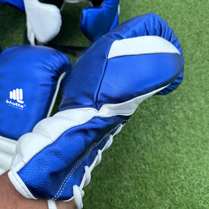 Customized Professional Boxing Set High Quality White Blue Leather Training Gear With Full Face Head & Groin Guard Boxing Gloves - Product Image 4