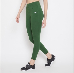 High Waist Printed Green Yoga <b>Leggings</b> <b>Pockets</b> Full Length Seamless Four-Way Stretch Lightweight Spandex/Nylon Women Workout - Product Image 1