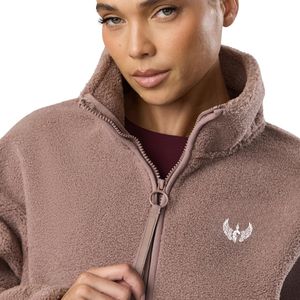 Veste polaire Sherpa marron clair pour femme, coupe courte, entièrement zippée, col montant, confortable, pour l'hiver, style décontracté, à porter en superposition - Product Image 6