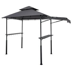 Gazebo de doble nivel de 8 x 5 pies con toldo adicional, acero con recubrimiento en polvo, para patio y barbacoa, con 2 lonas laterales, tipo pérgola - Product Image 1