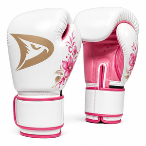 Gants de boxe personnalisés en gros pour femmes, en cuir PU floral blanc et rose de qualité supérieure, pour Muay Thai, Kickboxing, Sparring et Entraînement - Product Image 1