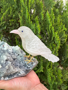 Escultura de Pájaro de Cuarzo Blanco Natural con Cristales de Calcedonia y Apofilita, Proveedor Mayorista OEM ODM - Product Image 5