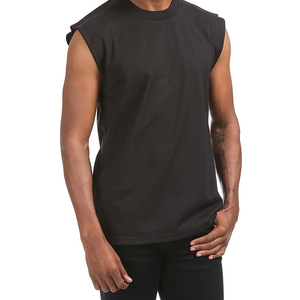 T-shirts de sport pour hommes de qualité supérieure, coupe ample et courte, sans manches, personnalisés, noirs - Product Image 2