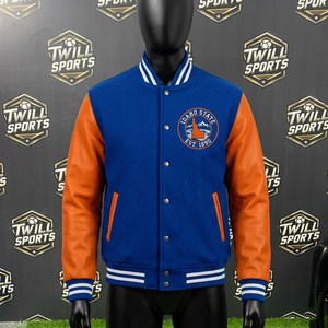 Chaqueta Universitaria de la Universidad Estatal de Idaho para Hombre, Azul con Mangas Naranjas, Estampado Frontal, Estilo Bomber, Ropa Casual de Otoño, Alta Calidad - Product Image 4