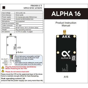 Émetteur vidéo AKK Alpha 16 de qualité professionnelle 5.8G 16W FPV à très longue portée pour récepteurs RF industriels - Product Image 1
