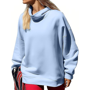 Sweat-shirt d'hiver à épaules tombantes, col montant personnalisé, en polaire douce, coupe oversize, manches longues, imprimé sérigraphié pour femme - Product Image 1