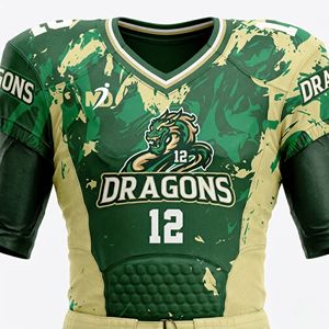Maillot de football américain unisexe pour adultes en polyester respirant de qualité supérieure, logo de l'équipe des dragons brodé sur mesure et nom du joueur, ensemble complet - Product Image 5