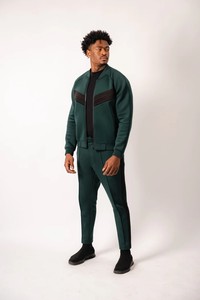 Conjunto Deportivo Unisex Verde de Forro Polar, Cierre de Cremallera en Manga Larga, Ropa Casual de Otoño, Transpirable, de Secado Rápido, Poliéster - Product Image 2