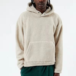 <span class=keywords><strong>Felpa</strong></span> con Cappuccio Oversize in Pile Sherpa <span class=keywords><strong>Beige</strong></span> da <span class=keywords><strong>Uomo</strong></span>, Casual con Tasca a Marsupio per l'Inverno - Product Image 1