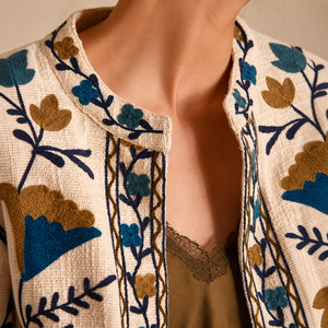 Veste matelassée en coton brodée sur mesure pour femme, faite à la main, motif floral bohème, ouverte sur le devant, décontractée, vintage, ethnique, manteau d'hiver OEM ODM - Product Image 6