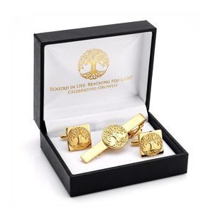 Cadeau religieux, Pince à cravate Arbre de Vie plaqué or, en alliage de zinc et zircon, avec boîte cadeau, vente en gros pour entreprises - Product Image 1
