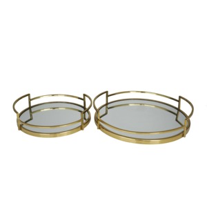 Round <b>Mirrored</b> Storage Tray With Gold Plated Frame Modern Design For <b>Table</b> <b>Top</b> Use 2 Pack - Product Image 5
