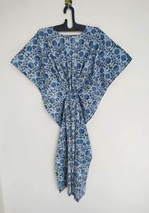 Vestido Kaftán Boho de Verano para Mujer, Ligero, 100% Algodón, Estampado Floral Tropical, Corte en A, Talla Grande, 3/4 - Product Image 3