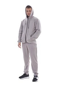 Mens <b>Plain</b> <b>Tracksuit</b> Zipper Polyester Ribbed Hooded Sweatshirt Jogger Mens Hooded Personalized Logo Embroidery <b>Plain</b> Color - Product Image 4
