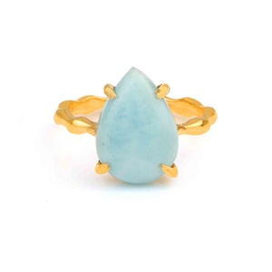 2025 Good Quality Custom Made 925 Sterling Silver Gold Plated Eternity Vermeil <b>Ring</b> Natural Larimar Gemstone for Women's Wedding - Product Image 1