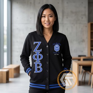 เสื้อคลุมคาร์ดิแกนสำหรับผู้หญิง Zeta Phi Beta แบบแห้งเร็ว ทนทาน ระบายอากาศได้ดี เป็นมิตรกับสิ่งแวดล้อม ผลิตจากผ้าขนสัตว์ สำหรับฤดูหนาว  สินค้าพร้อมส่ง - Product Image 4