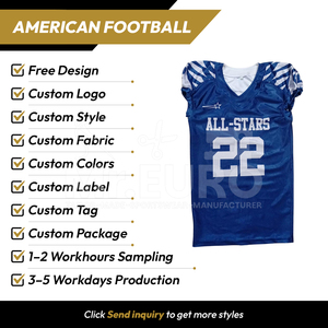 Maillot de football américain personnalisé bleu et blanc All-Stars, sublimé, 100 % polyester, antibactérien, unisexe - Product Image 2