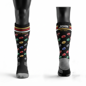 Men American Football <b>Socks</b> 320 GSM <b>Wool</b>/Spandex Quick Dry Breathable Black Multicolor Custom Knit Logo - Product Image 1