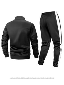 Ensemble de survêtement décontracté pour homme, veste à col montant zippée, pantalon de sport, ensemble 2 pièces, style hip-hop, pour la course et le jogging - Product Image 2
