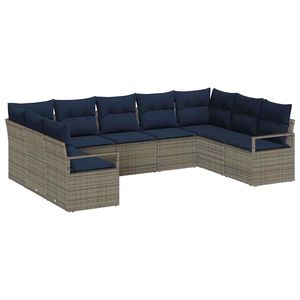 Ensemble de salon de jardin 9 pièces en polyrotin gris avec coussins - Product Image 2