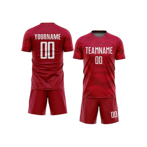 Custom Sublimated <b>Soccer</b> Uniform Set Men Red Short Sleeve V-neck Breathable Quick Dry Anti-Bacterial 100% Polyester Teamwear - Product Image 1