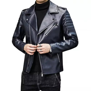 Men Jet Black <b>Biker</b> Leather <b>Jacket</b> PU Faux Leather Motorcycle <b>Jacket</b> Ribbed Sleeve Slim Fit OEM Custom Streetwear Coat - Product Image 3