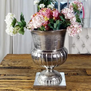 Silver Aluminum <b>Table</b> <b>Top</b> Vase Silver Traditional Tabletop Vase Handmade Metal Flower Pot <b>Wedding</b> Centerpiece <b>Decoration</b> - Product Image 1