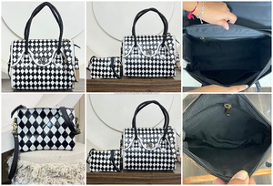Nueva moda de gran capacidad a mano de cuero a cuadros para mujer, bolsos de hombro con bandolera, Mini bolso a juego de 2 piezas - Product Image 3
