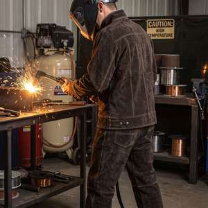 Veste de soudeur en cuir de vachette de qualité supérieure pour hommes, résistante au feu, résistante à la chaleur, antistatique, vêtements de sécurité de niveau professionnel - Product Image 5