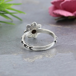 Bagues Fleur en Argent Sterling 925 avec Péridot Naturel, Pierre de Naissance pour Femme, Bijoux Vintage en Pierre Précieuse Verte pour Anniversaire d'Août, Vente en Gros - Product Image 2