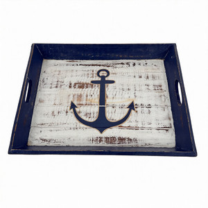 Plateau de service créatif de style Art déco, compatible lave-vaisselle, en bois naturel de couleur bleue, pour la maison, les restaurants, le déjeuner, le café - Product Image 1