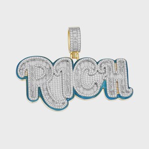 จี้เคลือบอีนาเมล จี้ฮิปฮอป เงินแท้ 925 จี้ประดับเพชร VVS มอยส์ซาไนต์ทรงบาแกตต์ จี้อักษรย่อ จี้สั่งทำพิเศษ - Product Image 3