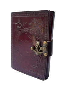 Dark Brown Genuine Leather Journal Notebook With Metal C-Lock Handmade Deckle Edge <b>Papers</b> Sun & Moon <b>Embossed</b> Note Book Or Diary - Product Image 5