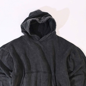 Pull à épaules tombantes style vintage pour hommes à logo personnalisé surdimensionné 100% coton noir à capuche délavé à l'acide - Product Image 2
