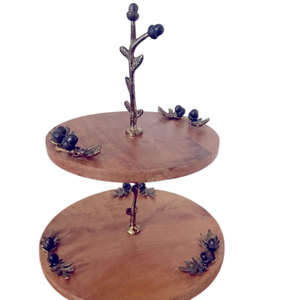 Handcrafted Mango Wood Cake Stand With Rustic <b>Cast</b> Iron Branch Handle Dessert Display Stand For Luxury Hotel Serveware On Sale - Product Image 4