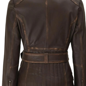 ELEGANT CORPORATION Women's Polyester Shell Leather Jacket Full Sleeve Zipper Closure Turn-<b>down</b> Collar Belted Design Breathable - Product Image 5
