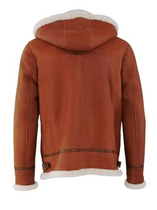 <b>Mens</b> Winston Hooded <b>Shearling</b> Cognac Leather <b>Jacket</b> - Product Image 2