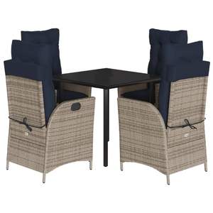Conjunto de Comedor para Jardín en Gris y Azul Marino con Mesa Negra, Sillas Cómodas y Cojines Elegantes - Product Image 2