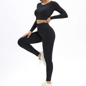 Conjunto de Yoga de Dos Piezas de Manga Larga Personalizado al por Mayor de Alta Calidad, Tallas Grandes, de Alta Sujeción, Transpirable, para Gimnasio y Fitness para Mujer - Product Image 3