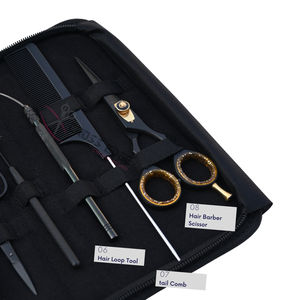 Kit d'outils pour extensions de cheveux noirs avec pince à micro-perles, crochet de tirage, doigt de séparation, ciseaux de barbier et accessoires de coiffure - Product Image 4