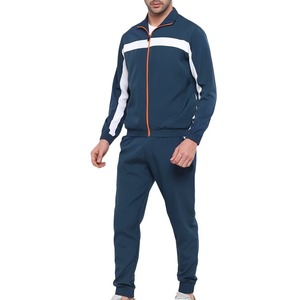 Survêtement pour homme bleu marine à blocs de couleur, manches longues, col rond, fermeture éclair, coupe sportive, respirant, pour l'automne - Product Image 3