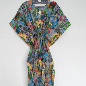 ชุดเดรสคาฟทันผ้าฝ้ายพิมพ์ลายอินเดียทำมือ สวมใส่สบาย เหมาะสำหรับชายหาด สไตล์โบโฮ - Product Image 1