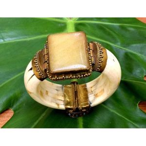 Bracelets faits à la main en os et en laiton avec des clous en agate naturelle, accessoires de bijoux - Product Image 2